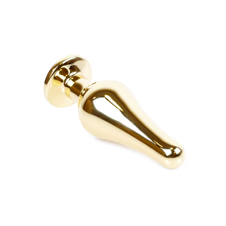 Plug analny - Buttplug Gold z diamentem, stal nierdzewna, 9.5 cm długości, 3 cm średnicy