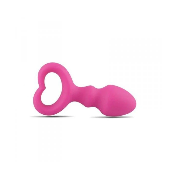 Plug analny z silikonowym korpusem i uchwytem w kształcie serca, w kolorze rożowym