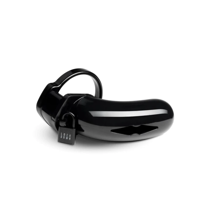 Klatka cnoty Lockdown Duża - 5 pierścieni, metalowa kłódka, otwór do oddawania moczu