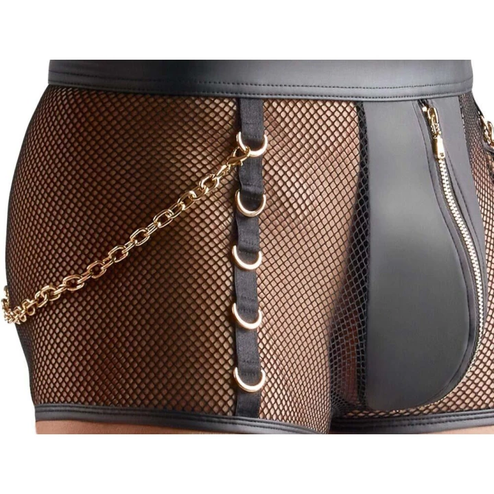 Slipki siatkowe Svenjoyment, czarne, z wetlook i odpinanymi łańcuszkami