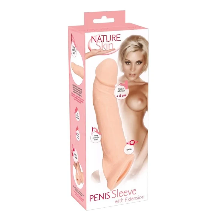 Sleeve do penisa Nature Skin TPE, długość 21 cm, średnica 4 cm, dodatkowa stymulacja