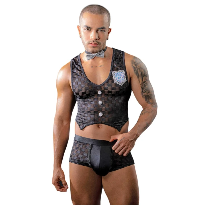 Costume PARIS HOLLYWOOD – kamizelka cekiny, półprzezroczyste bokserki, muszka