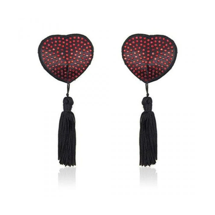 Nakładki na sutki - Bielizna serce, samoprzylepne, wielokrotnego użytku, czerwone diamenciki