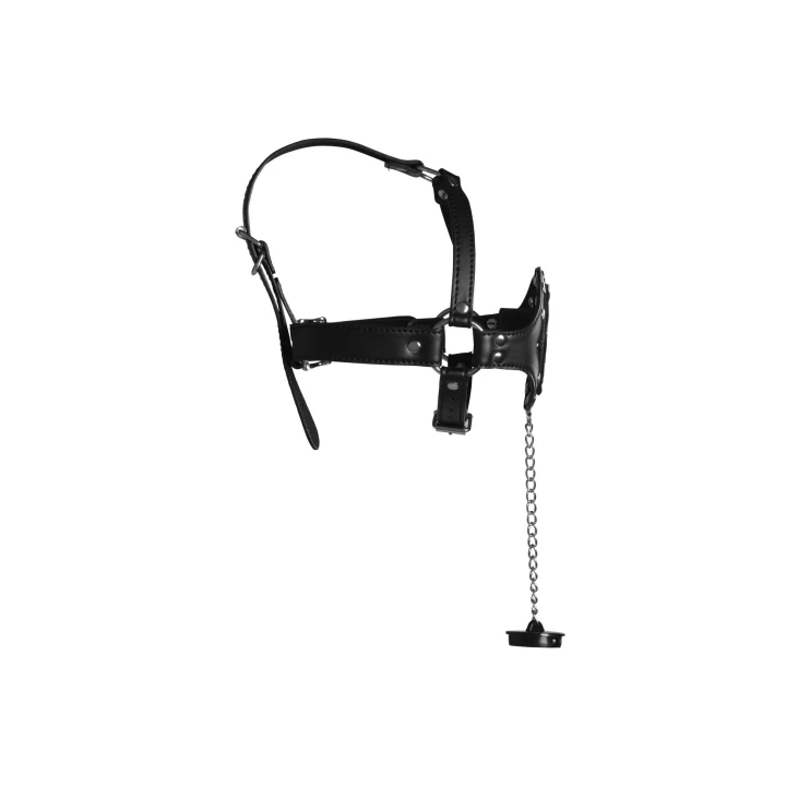 Uprząż na głowę z otwartymi ustami, regulowana, skórzana, z metalowym zapięciem - czarna