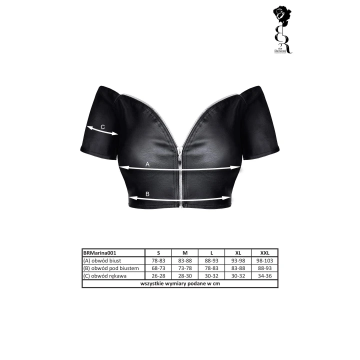 Top damski BRMARINA001 - czarny, ekoskóra, głęboki dekolt, XL, elegancki fason