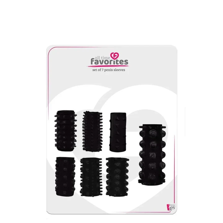 Rękawy na penisa All Time Favorites, 7 tekstur, elastyczne, TPE, 4,3-6,8 cm