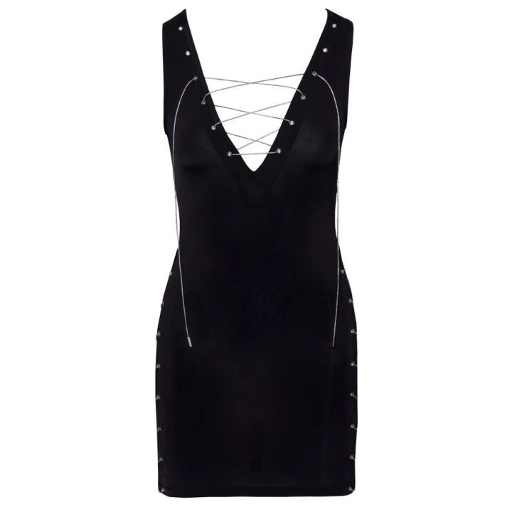 Sukienka dopasowana COTTELLI LINGERIE, czarna, półprzezroczysta, dekolt w serek