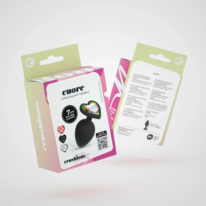 Analny plug Crushious Cuore mały, silikonowy, z wymiennymi kryształkami 2,7 cm