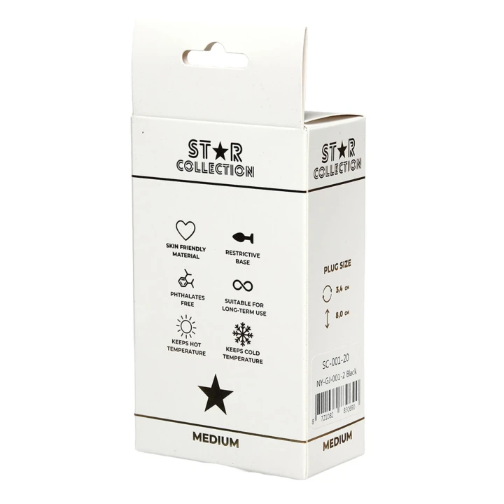 Korek analny M – Star Collection, silikonowy, czarny z różowym kamieniem