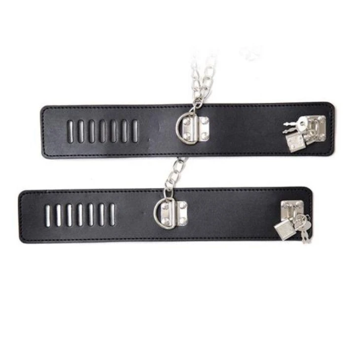 Uprząż BDSM Costrittivo, czarna, z imitacji skóry, z kołnierzem i rękawiczkami