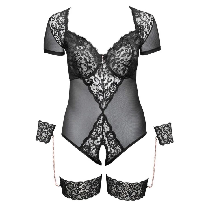 Body ouvert COTTELLI LINGERIE, koronkowe mankiety, zapięcie haczykowe, powernet