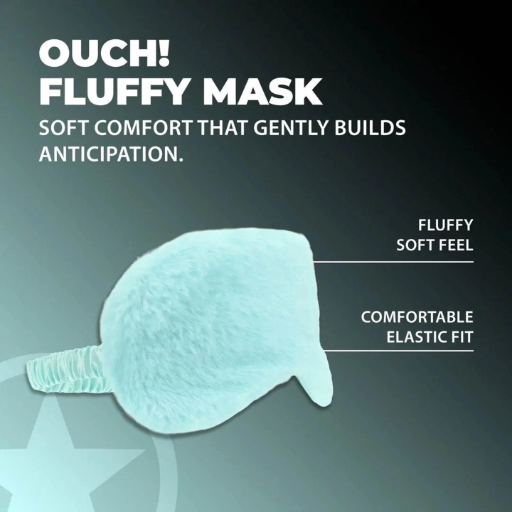 Opaska na oczy Fluffy Series — Pudrowy błękit, miękki plusz, elastyczny pasek
