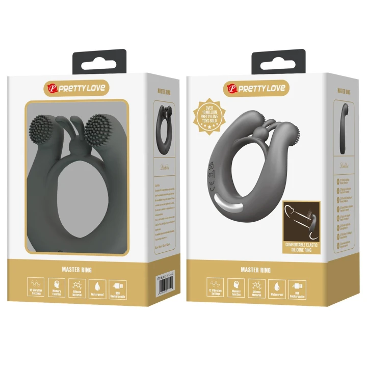 Pierścień wibrujący MASTER RING, silikonowy, 12 trybów wibracji, wodoodporny