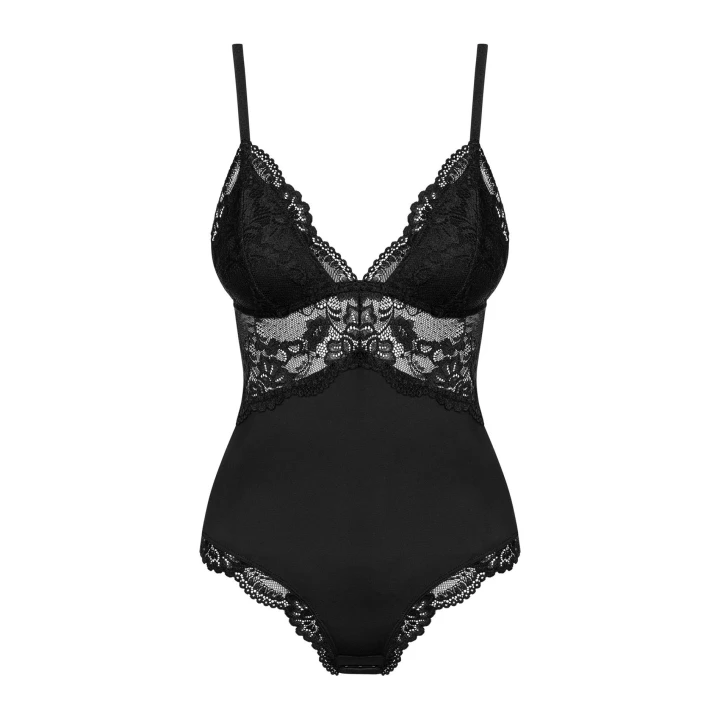 Body OBSESSIVE z koronkowymi zdobieniami, miseczki usztywniane, czarny kolor XXL