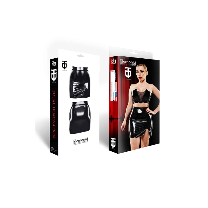 Skirt DEMONIQ – czarne elastyczne PVC, modelujące talię i biodra, ozdobne wycięcie