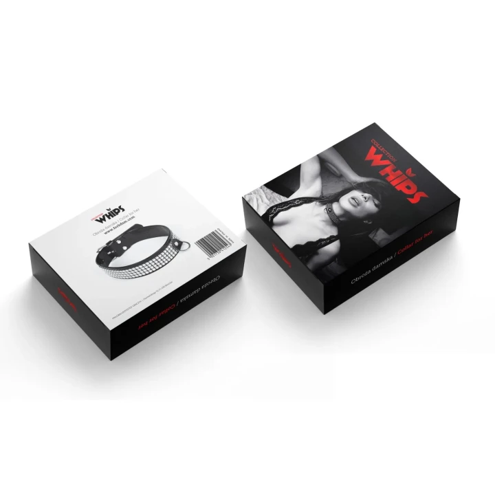 Obroża damska WHIPS Vegan, kryształki, czarna, szer. 3cm, regulacja 36-42cm