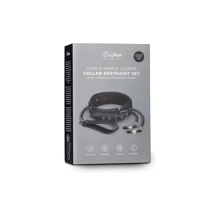 Wiązania - Skórzany Kołnierz z Metalowymi Łańcuchami, Regulowany, Czarny