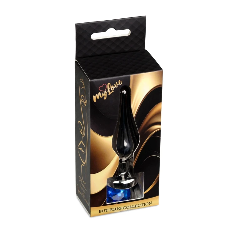 Korek analny – MyLove Toys, stal nierdzewna, długość 9,5 cm, diament ciemny niebieski