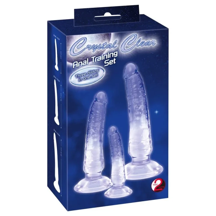 Dildo Crystal Clear, zestaw 3 szt. - PVC, średnice 2.3-4.4 cm, przyssawka