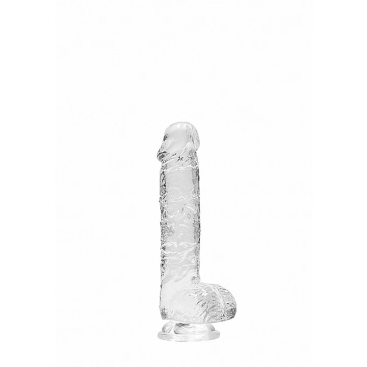 Dildo REALROCK CRYSTAL CLEAR 17 cm z realistycznymi jądrami, przyssawka, wodoodporny