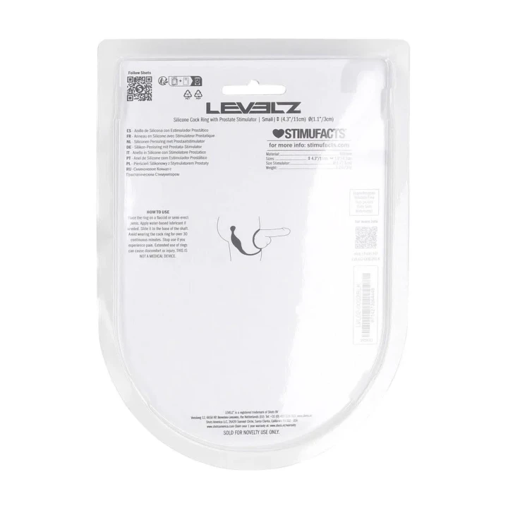 Pierścień erekcyjny z wbudowanym stymulatorem prostaty LEVELZ, silikon, rozmiar S, czarny