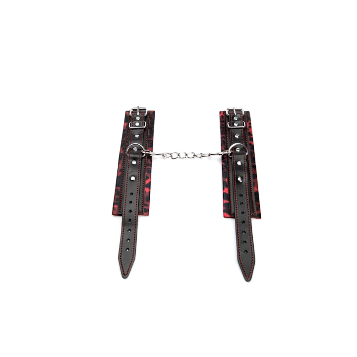 Kajdanki na nadgarstki - Czerwony Zamsz, Skóra Naturalna, Wytrzymałe Okucia Bezniklowe