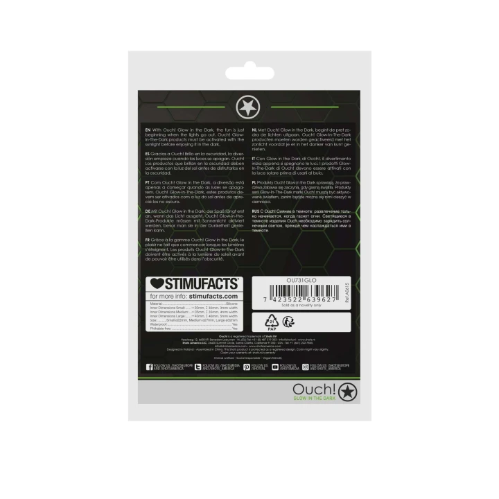 Pierścień na penisa Ouch! Glow w Ciemności - Zestaw 3 szt. Neonowy Zieleniejący