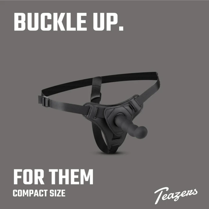 Strap-on silikonowy Teazers z regulowaną uprzężą, dla bioder do 110 cm, kompaktowy rozmiar