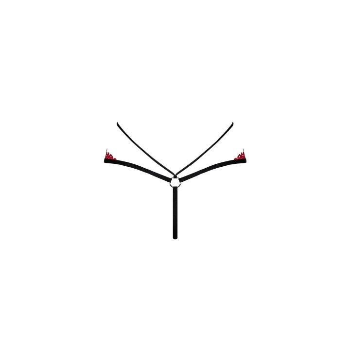 Stringi Mettia marki OBSESSIVE, czerwona koronka, paseczki, metalowe kółeczko