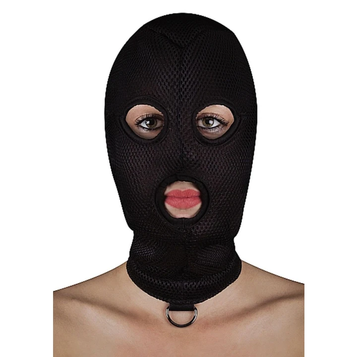 Balaclava bondage Ouch! - M/L, elastyczny materiał, metalowe kółko D-Ring