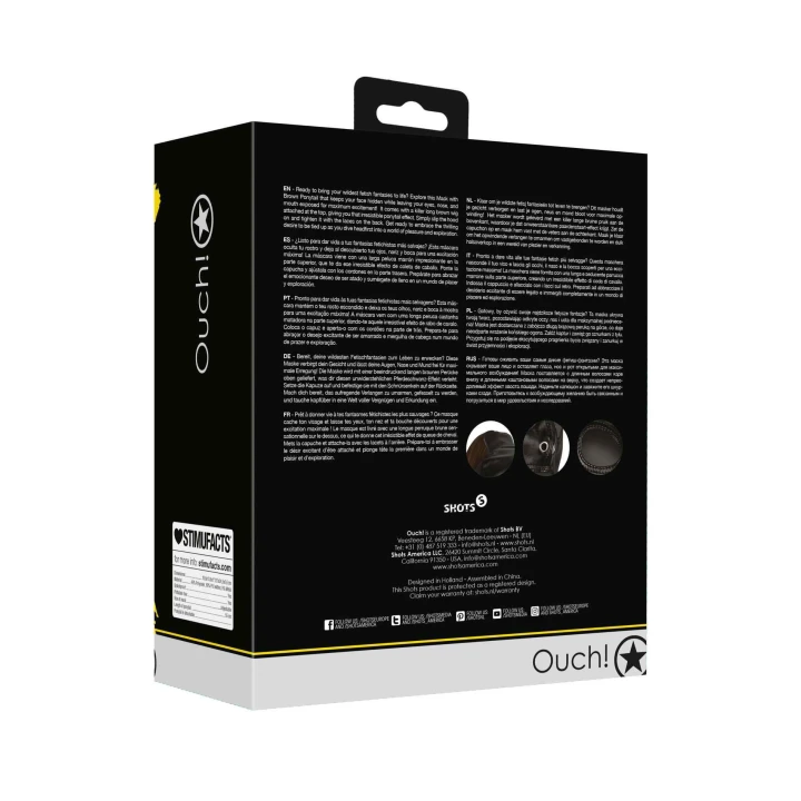 Maska Fetyszowa z Brązowym Kucykiem - Regulowana, Splashproof, Detachable Ponytail