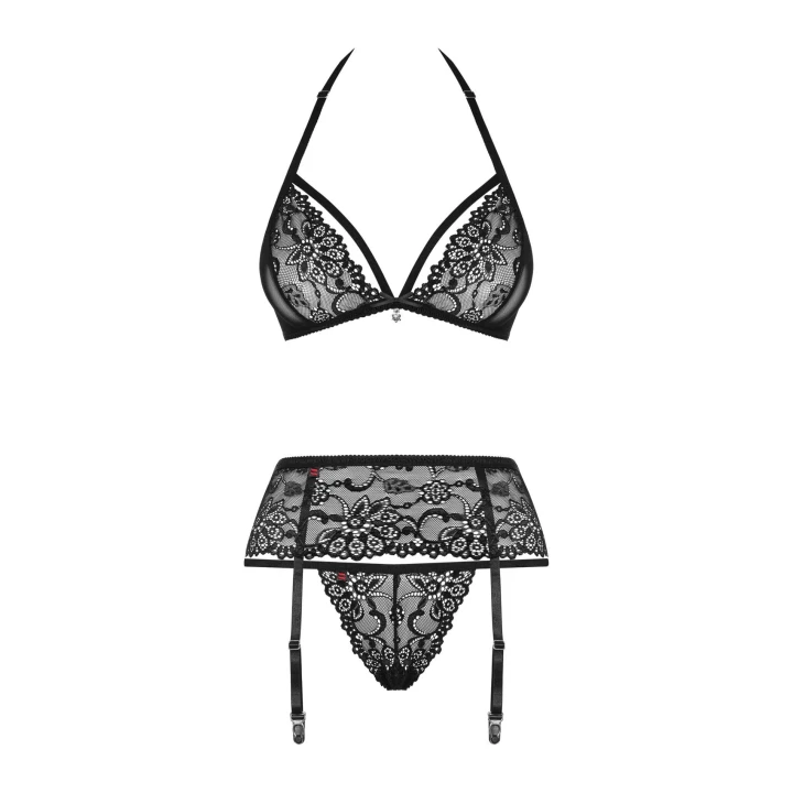 Bielizna koronkowa OBSESSIVE 3-częściowy zestaw, regulowane ramiączka, S/M