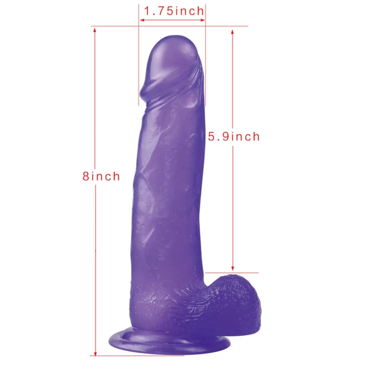Dildo - Duże Zakrzywione TPE 20 cm, Przyssawka, Fioletowe, Realistyczne Wykończenie