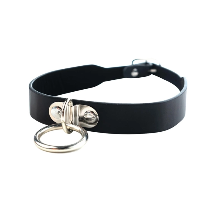 Obroża regulowana z O-ringiem, ekoskóra PU, metalowa, elegancka do bondage