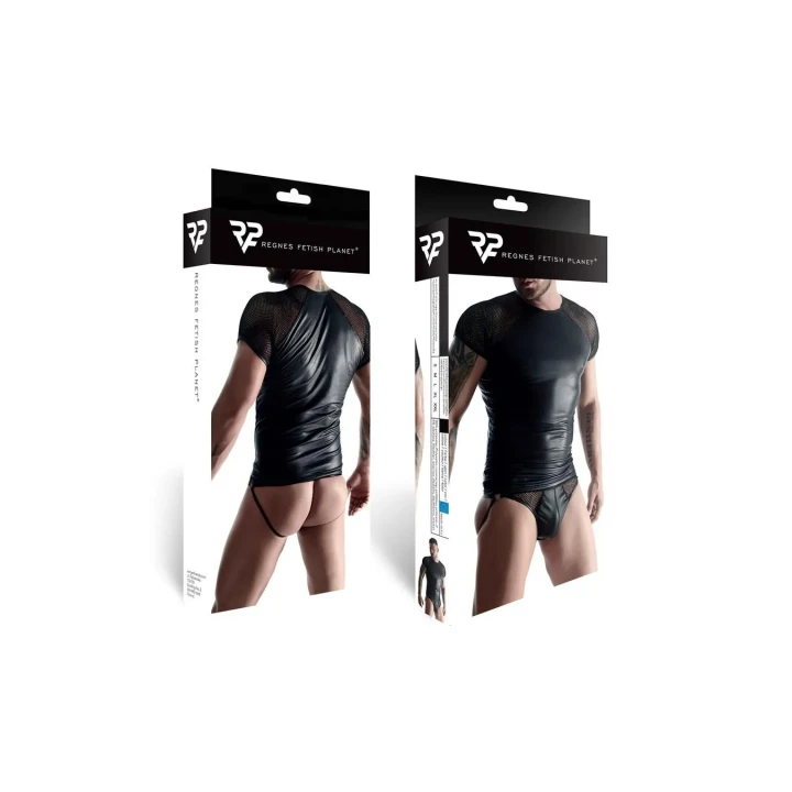 Komplet męski Wetlook REGNES FETISH PLANET - T-shirt i open back figi, styl clubwear, rozmiar L