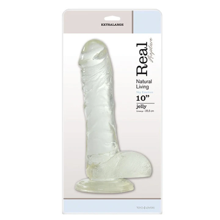 Dildo FALLO JELLY 10" PVC, przezroczysty, hipoalergiczny, przyssawka