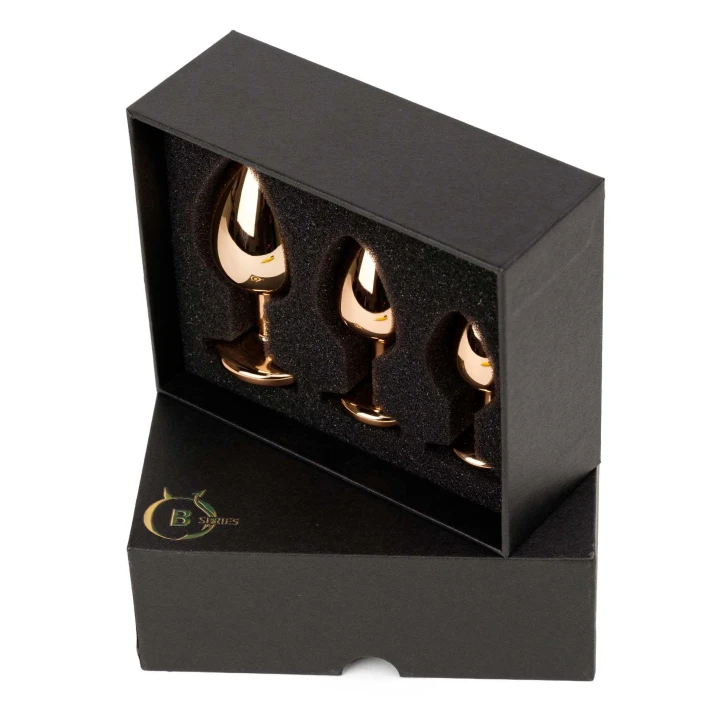 Korek analny — Jewellery Red Gold, stal nierdzewna, zestaw 3 rozmiarów z kryształami