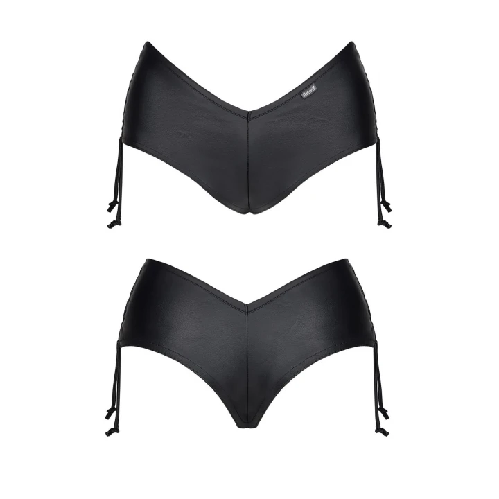 Szorty ekoskórzane AGOSTINA001 - czarne, elastyczne, regulowane, krój trapezowy, rozmiar XL