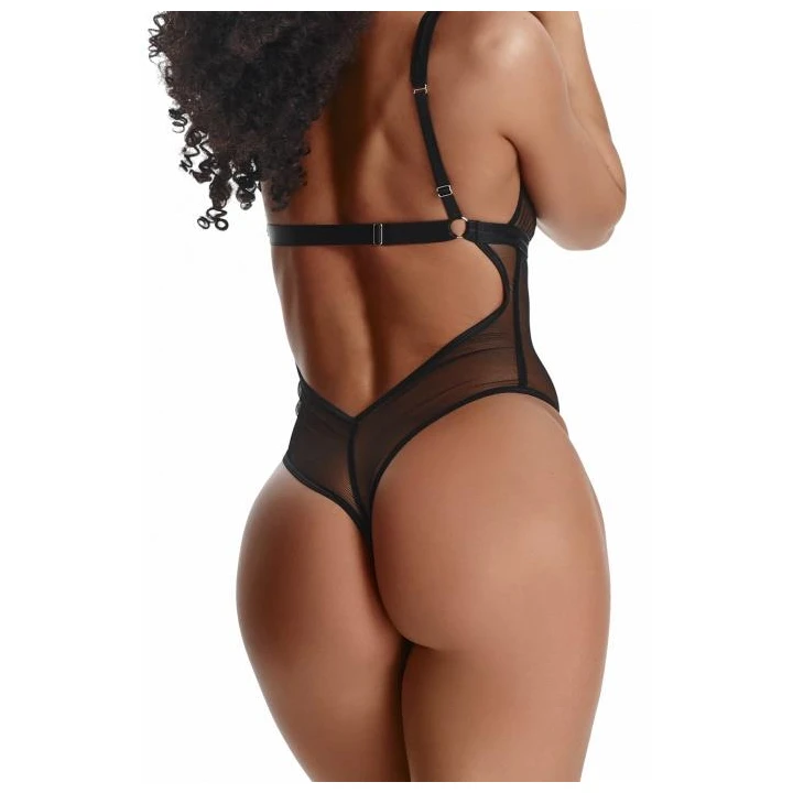 Body DEMONIQ Kolekcja Lady X Mireia, elastyczna siateczka, elegancki dekolt, czarny