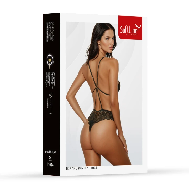 Bielizna koronkowa SOFTLINE COLLECTION – Elegancki czarny zestaw z topem i majtkami