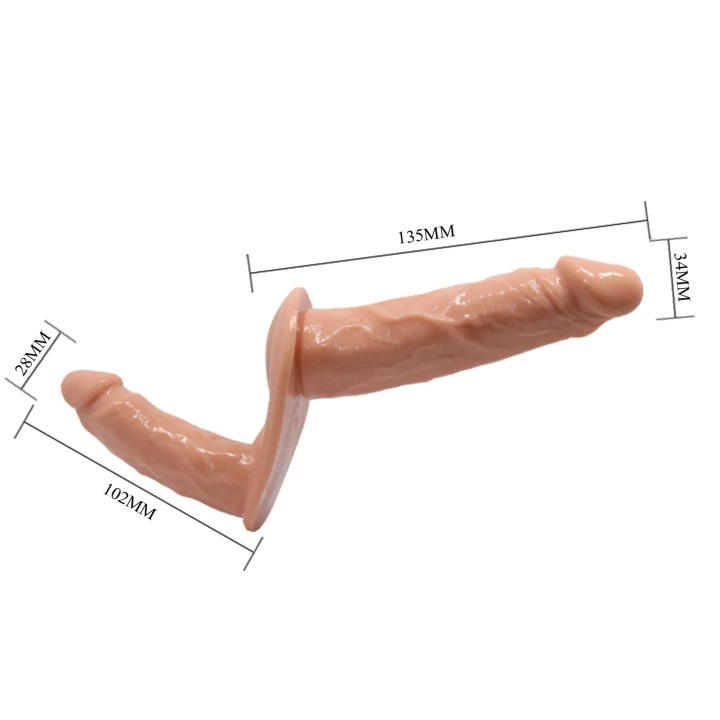 Dildo podwójny BAILE - regulowany strap-on, wodoodporny, TPR PU, żłobiona faktura