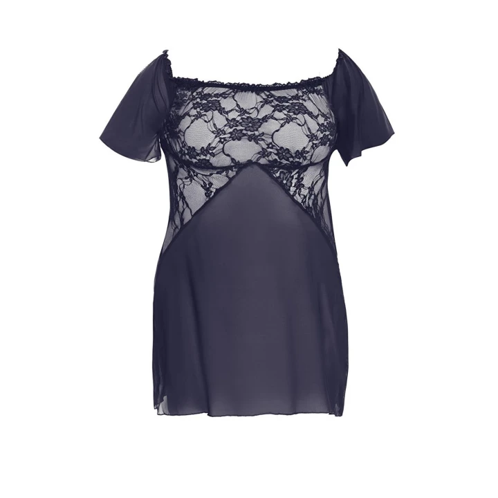 Koszulka nocna ANAIS PLUS SIZE z koronkowym dekoltem, transparentna, odsłaniająca ramiona