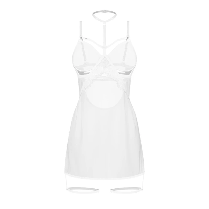 Bodysuit Arrowel White OBSESSIVE z fiszbinami, chokerem i regulowanymi ramiączkami L/XL