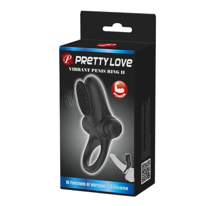 Pierścień wibrujący do penisa PRETTY LOVE - czarny, silikonowy, z 10 trybami wibracji