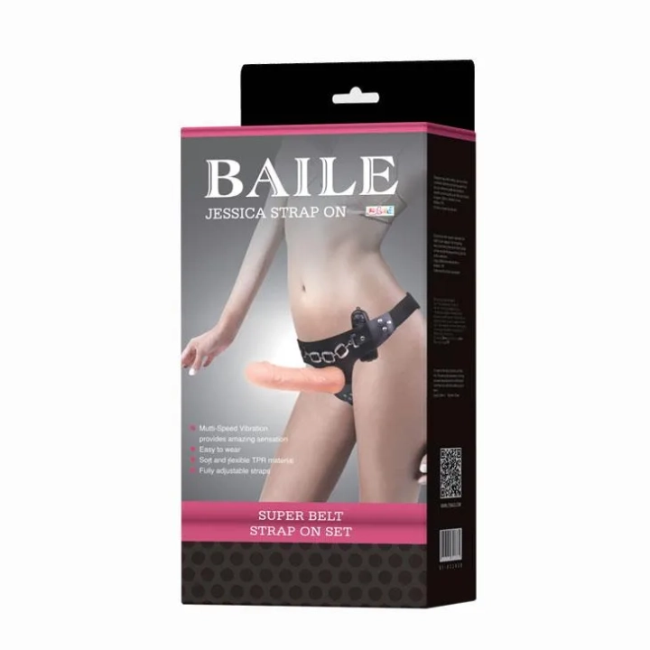 Dildo na pasku BAILE - 7-calowy wibrator z regulowaną uprzężą, ciche wibracje