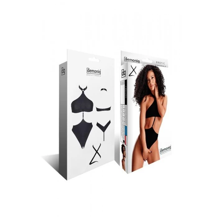Body DEMONIQ Kolekcja Lady X Nita XXL, Elastyczny materiał, Czarny, Open bottom