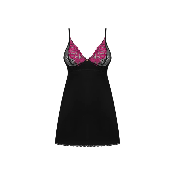 Koszulka nocna OBSESSIVE Rosenty, regulowane ramiączka, fiszbiny, czarna koronka, XL/2XL
