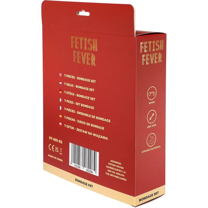 Zestaw Bondage Fetish Fever - 7 części, Różowy, z mankietami i linią