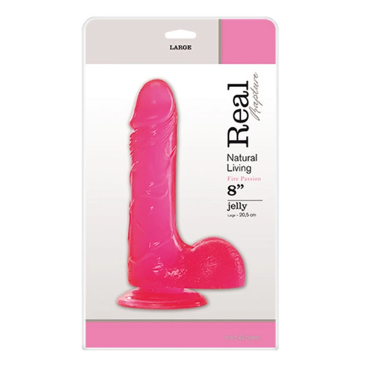 Dildo - Różowe JELLY DILDO REAL RAPTURE 8", PVC, hipoalergiczne, przyssawka