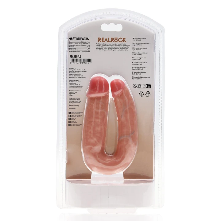 Dildo podwójne U kształt 5” RealRock, materiał: PVC, realistyczny wygląd